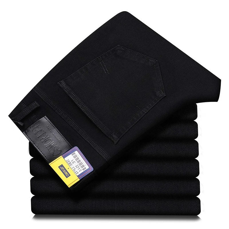 2026 Autumn Men's Casual Jeans Classic Fit Business Straight Stretch Denim Pants Blue Gray Basic Matching Brand Trousers