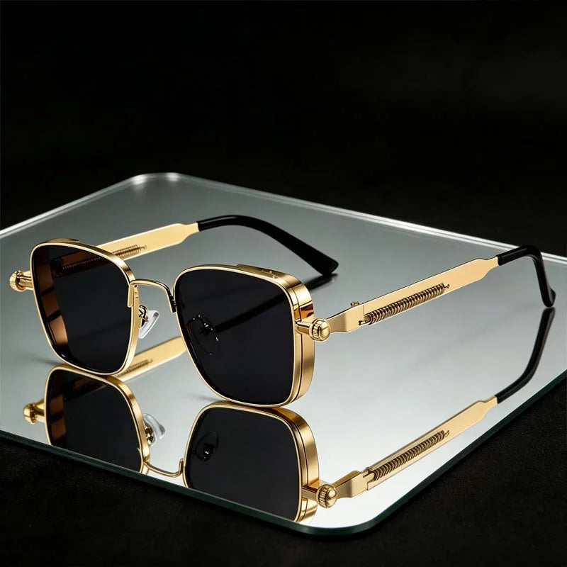 Polarized Sunglasses for Men Anti-UV Driving Glasses Fashion Metal Punk Style Sunglasses with Spring Hinges Women Eyepiece