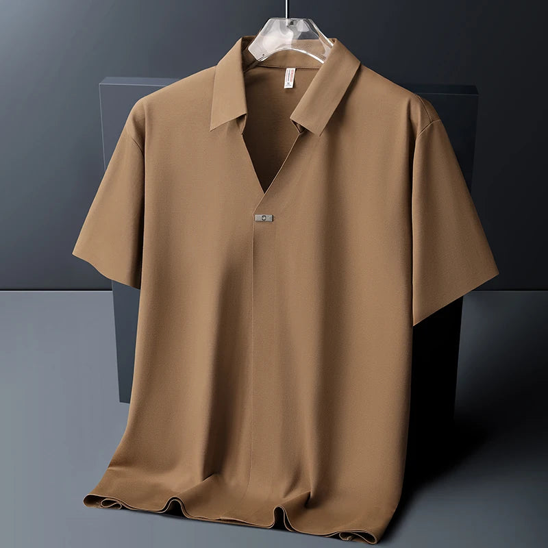 Plus Size Men's Ice Silk Polo Shirt Short Sleeve Collar Summer Tshirt Male Thin Cool Big Large Business Casual Golf Wear Tee Top