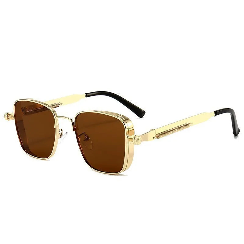 Polarized Sunglasses for Men Anti-UV Driving Glasses Fashion Metal Punk Style Sunglasses with Spring Hinges Women Eyepiece