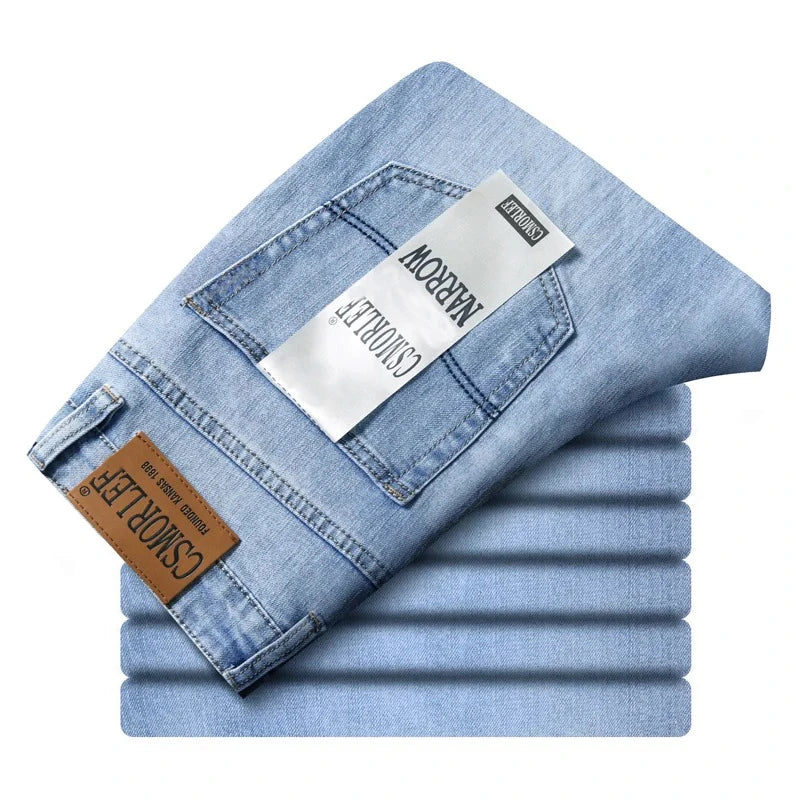 2026 Autumn Men's Casual Jeans Classic Fit Business Straight Stretch Denim Pants Blue Gray Basic Matching Brand Trousers