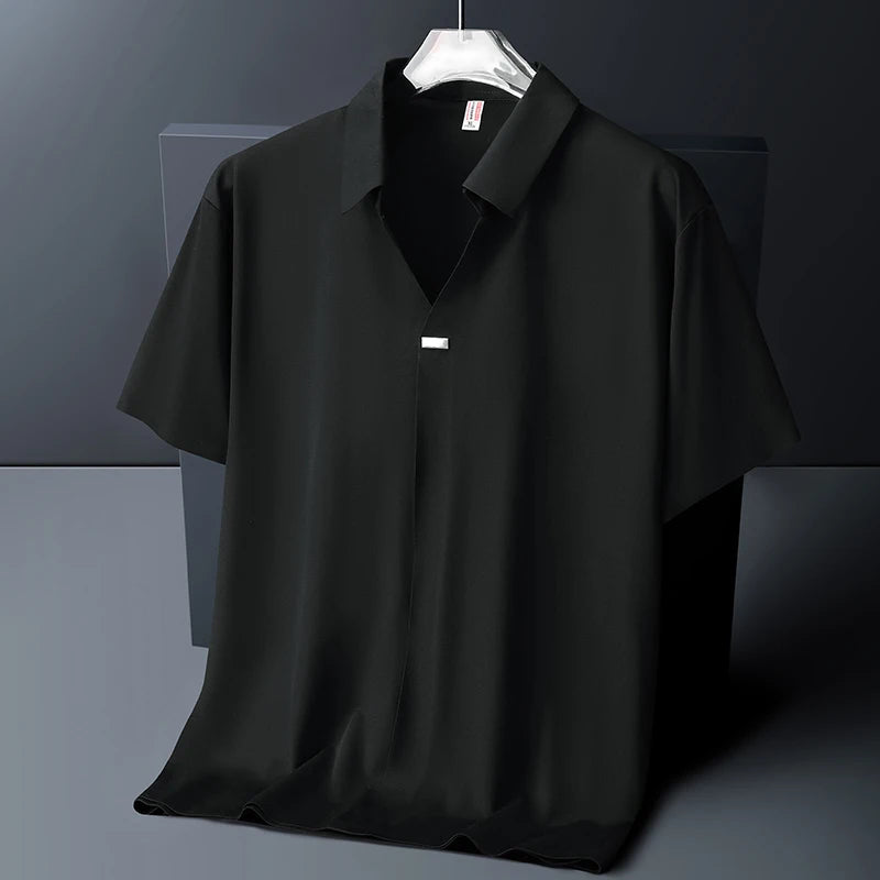 Plus Size Men's Ice Silk Polo Shirt Short Sleeve Collar Summer Tshirt Male Thin Cool Big Large Business Casual Golf Wear Tee Top