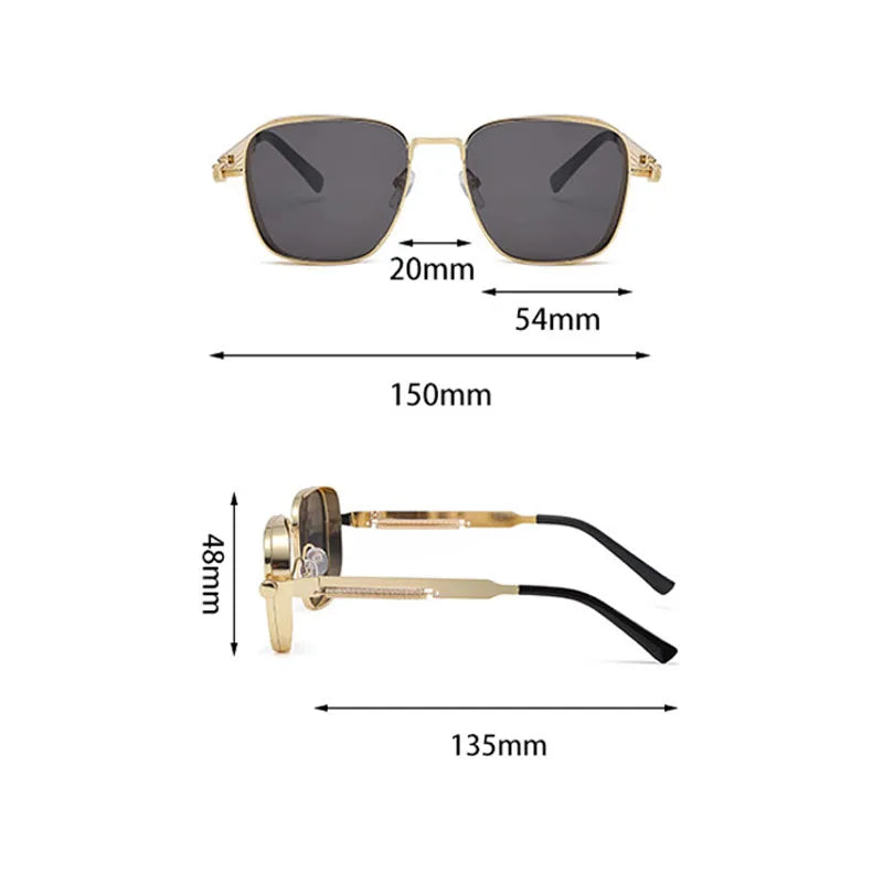 Polarized Sunglasses for Men Anti-UV Driving Glasses Fashion Metal Punk Style Sunglasses with Spring Hinges Women Eyepiece