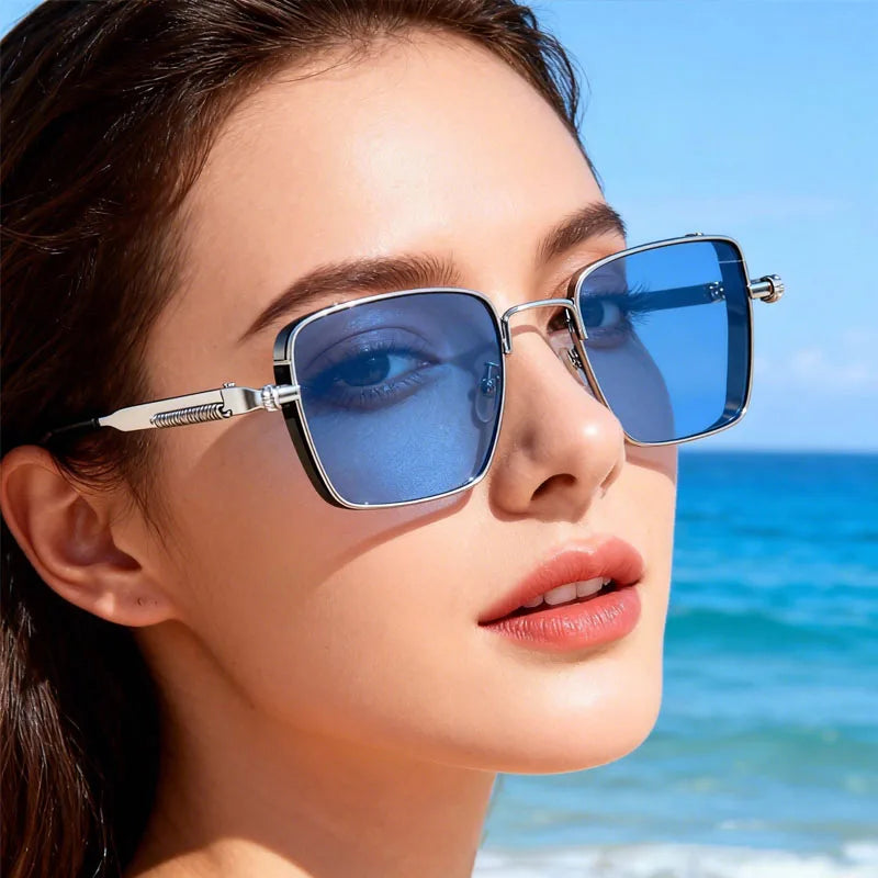 Polarized Sunglasses for Men Anti-UV Driving Glasses Fashion Metal Punk Style Sunglasses with Spring Hinges Women Eyepiece