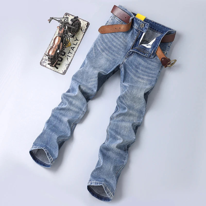2026 Autumn Men's Casual Jeans Classic Fit Business Straight Stretch Denim Pants Blue Gray Basic Matching Brand Trousers