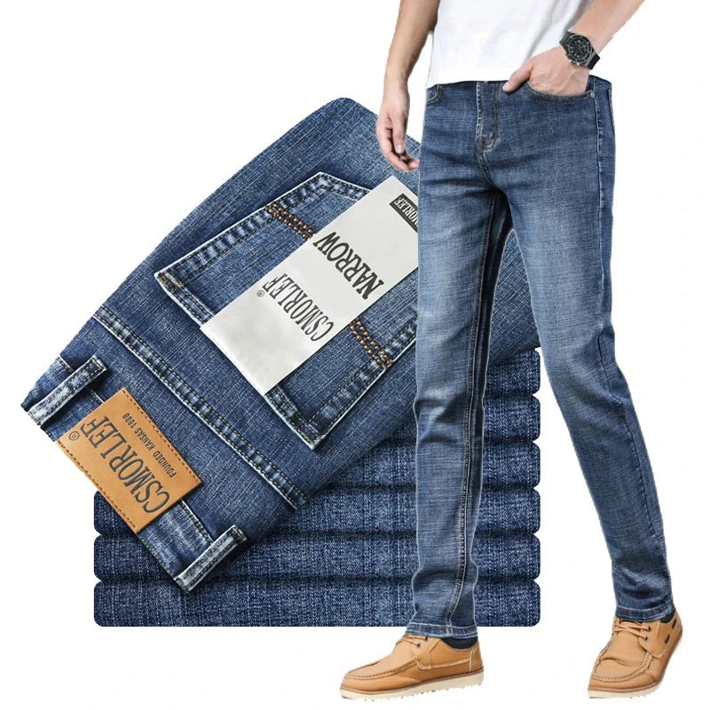 2026 Autumn Men's Casual Jeans Classic Fit Business Straight Stretch Denim Pants Blue Gray Basic Matching Brand Trousers