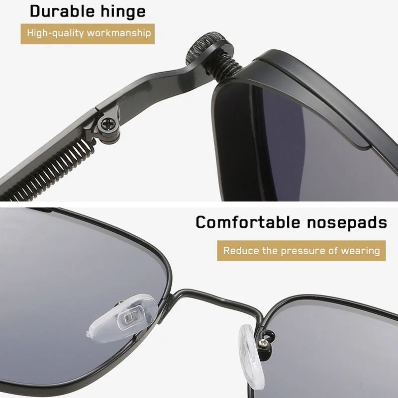 Polarized Sunglasses for Men Anti-UV Driving Glasses Fashion Metal Punk Style Sunglasses with Spring Hinges Women Eyepiece