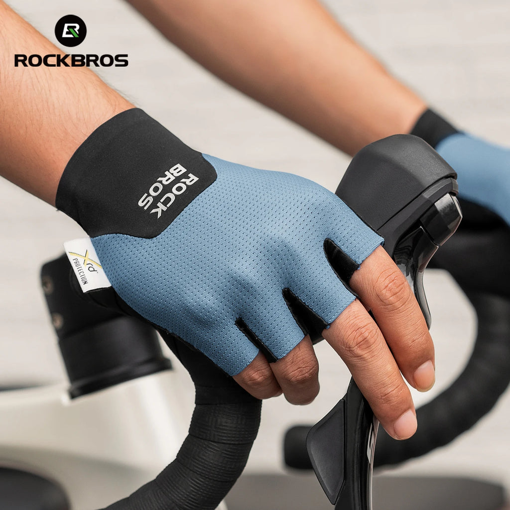 ROCKBROS Summer Cycling Short Finger Gloves Lightweight Elastic Breathable Mesh Gloves XRD Soft Palm Cushion Cycling Half Gloves