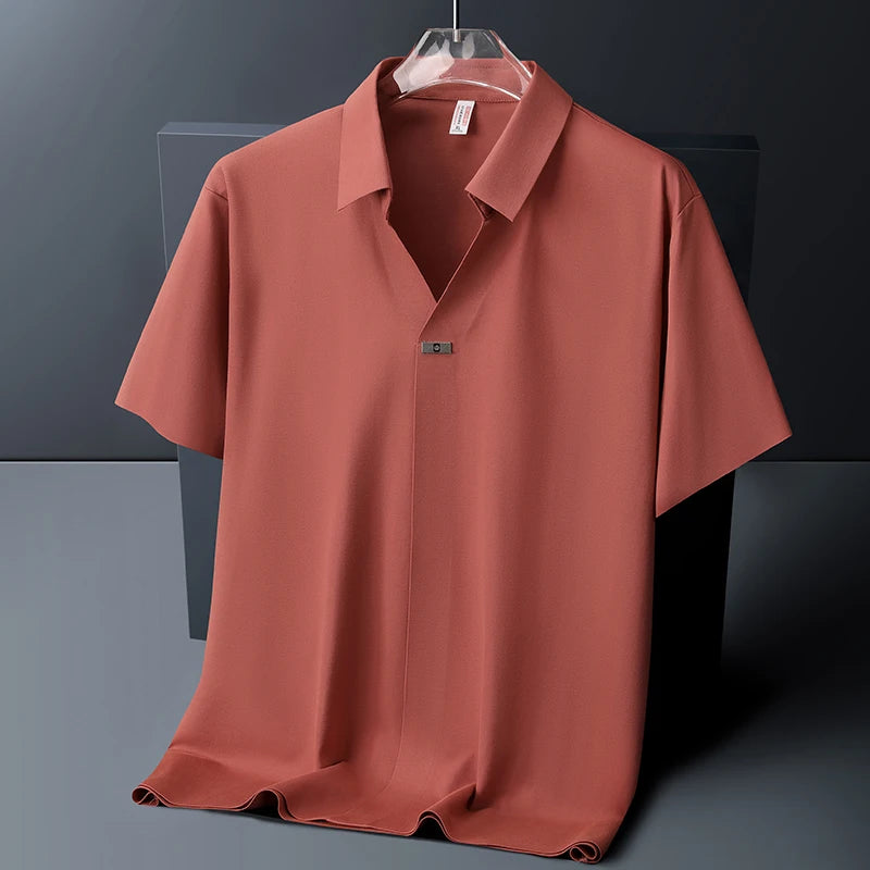 Plus Size Men's Ice Silk Polo Shirt Short Sleeve Collar Summer Tshirt Male Thin Cool Big Large Business Casual Golf Wear Tee Top