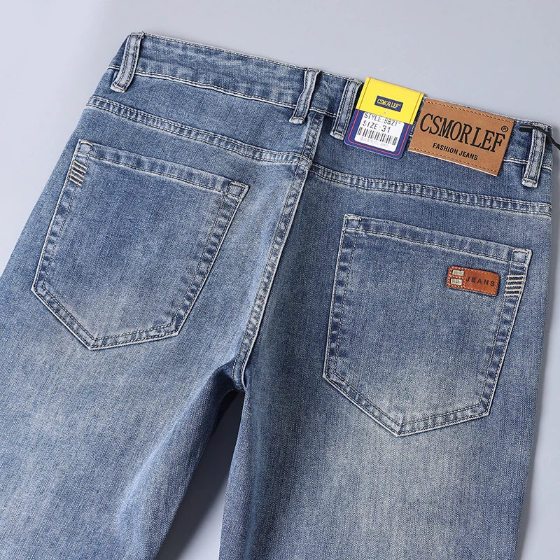 2026 Autumn Men's Casual Jeans Classic Fit Business Straight Stretch Denim Pants Blue Gray Basic Matching Brand Trousers