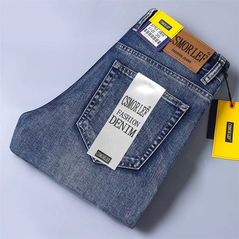 2026 Autumn Men's Casual Jeans Classic Fit Business Straight Stretch Denim Pants Blue Gray Basic Matching Brand Trousers