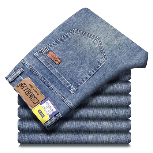 2026 Autumn Men's Casual Jeans Classic Fit Business Straight Stretch Denim Pants Blue Gray Basic Matching Brand Trousers