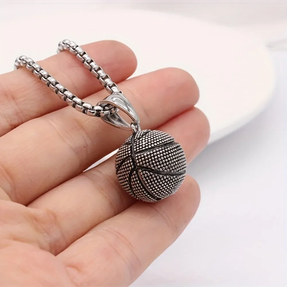 Dominant Basketball Pendant Men's  Stainless Steel Basketball Necklace