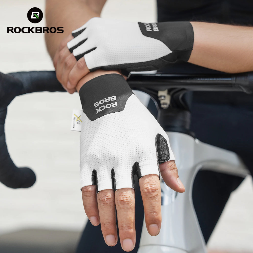 ROCKBROS Summer Cycling Short Finger Gloves Lightweight Elastic Breathable Mesh Gloves XRD Soft Palm Cushion Cycling Half Gloves
