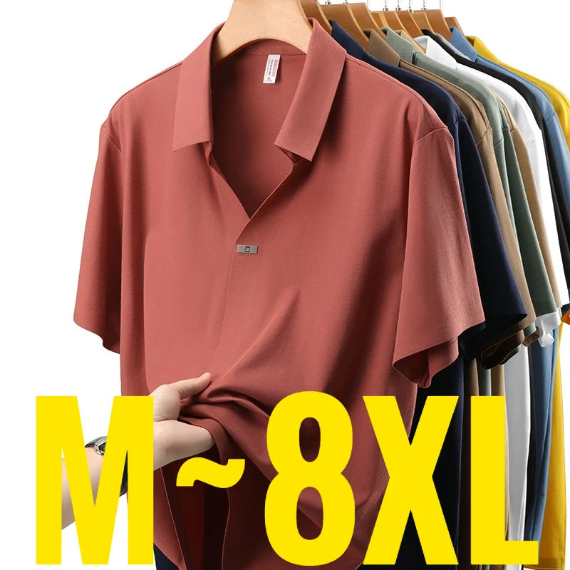 Plus Size Men's Ice Silk Polo Shirt Short Sleeve Collar Summer Tshirt Male Thin Cool Big Large Business Casual Golf Wear Tee Top