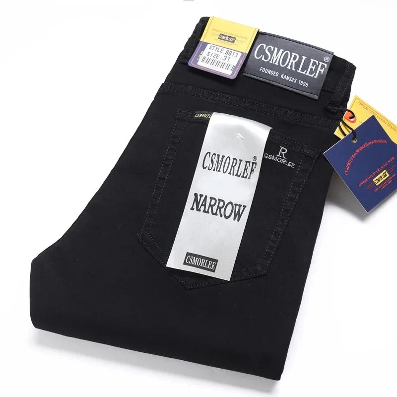 2026 Autumn Men's Casual Jeans Classic Fit Business Straight Stretch Denim Pants Blue Gray Basic Matching Brand Trousers